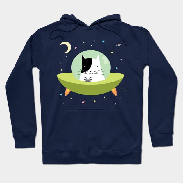 Space Cat - The Astronaut Kitten inside an UFO Hoodie by loltshirts